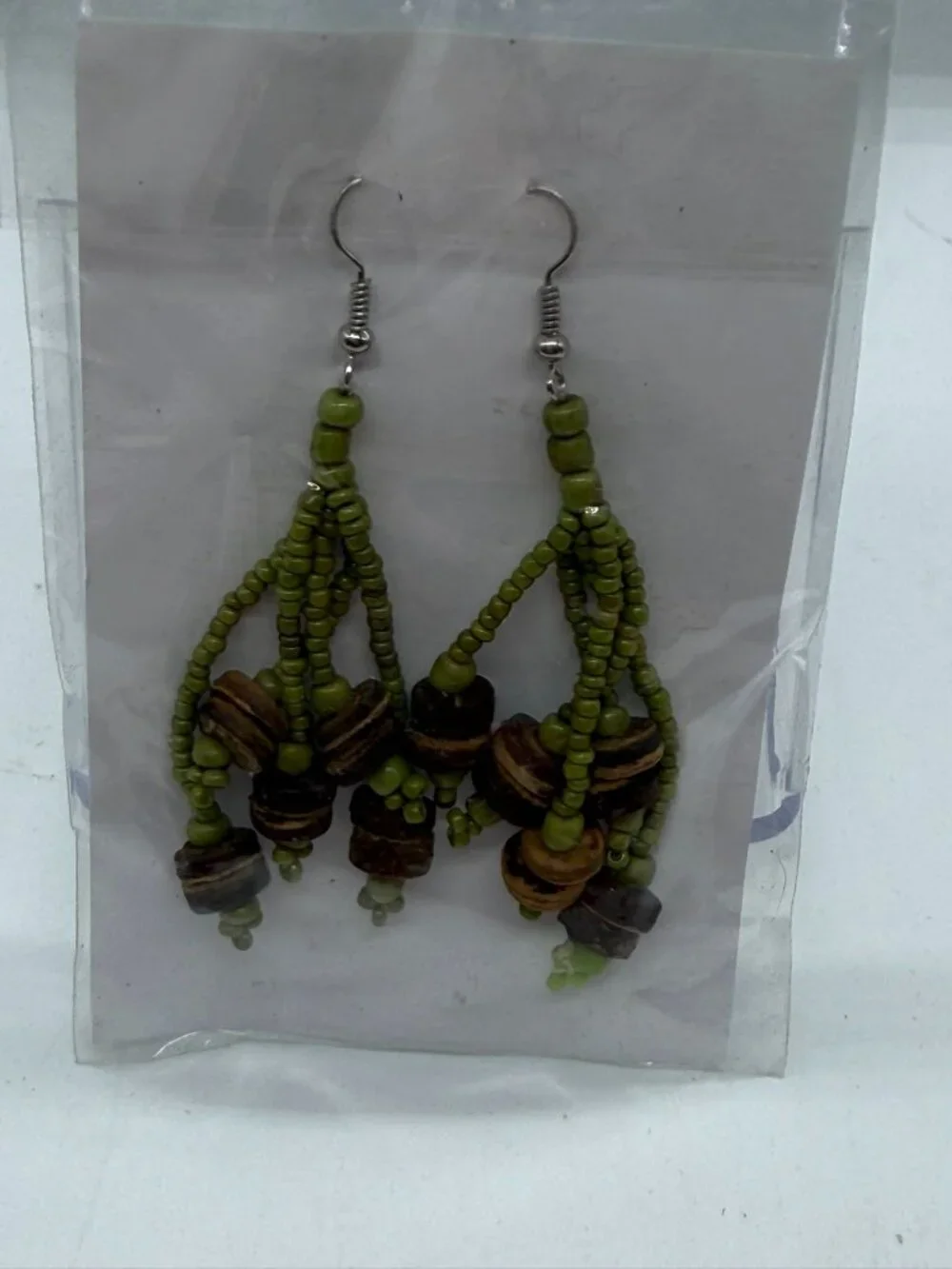 NWT Green Beaded Chandelier Dangle Earrings Boho